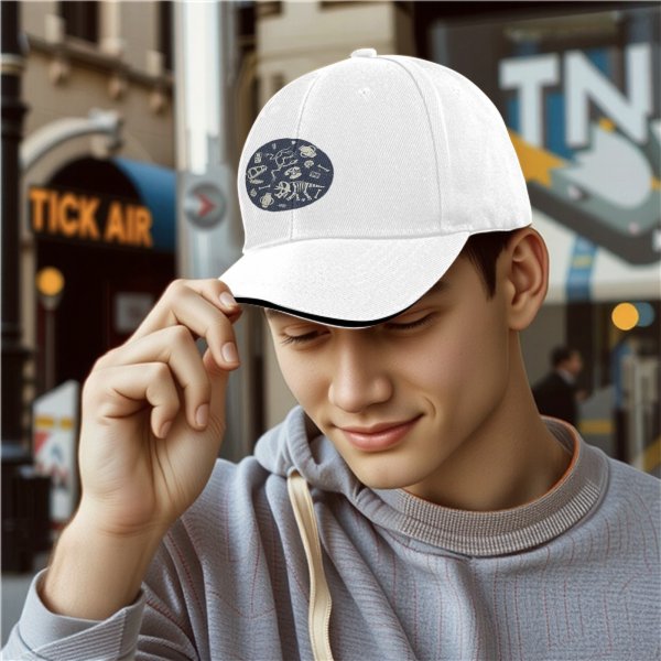 Black Baseball Cap With Dinosaur Fossil Archaeological Print