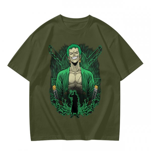 One Piece Roronoa Zoro Graphic Print Olive T-Shirt