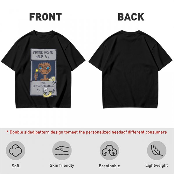 Olive green t-shirt with E.T. phone home graphic print