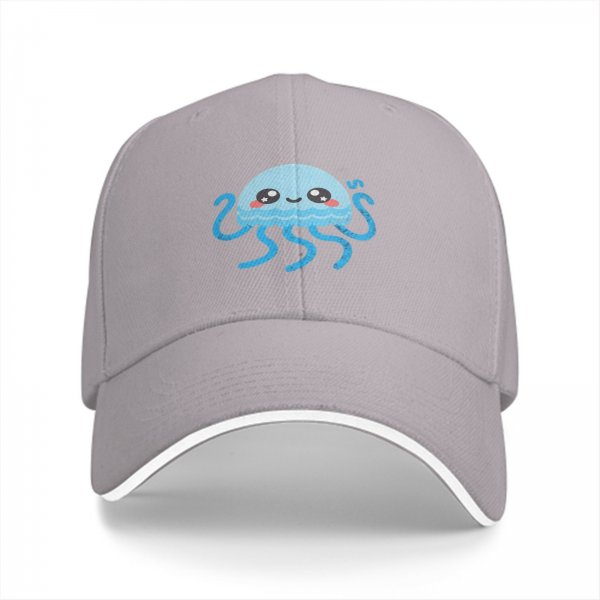 Black Baseball Cap With Cute Kawaii Light Blue Jellyfish Print