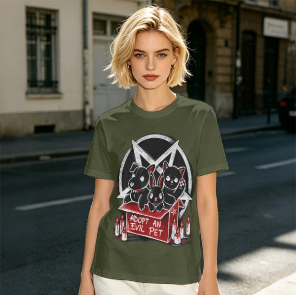 Adopt An Evil Pet T-Shirt With Pentagram And Spooky Animal Art
