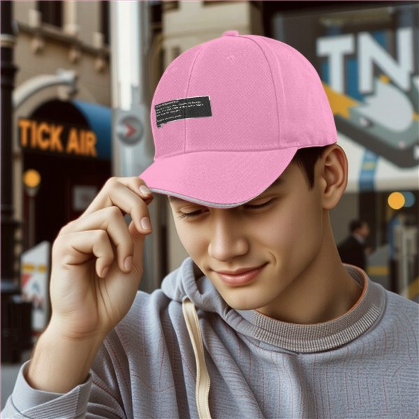 Black baseball cap with system requirements text print