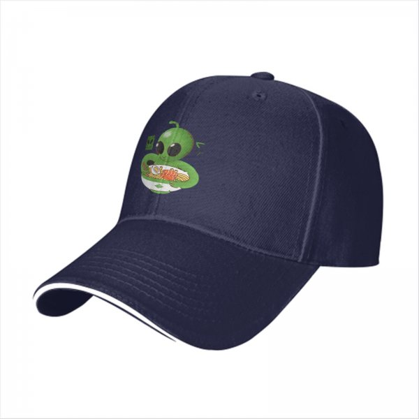 Black Baseball Cap with Cute Alien Eating Ramen Graphic