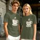 Olive Green T-Shirt With Cute Smiling Steaming Coffee Cup Print