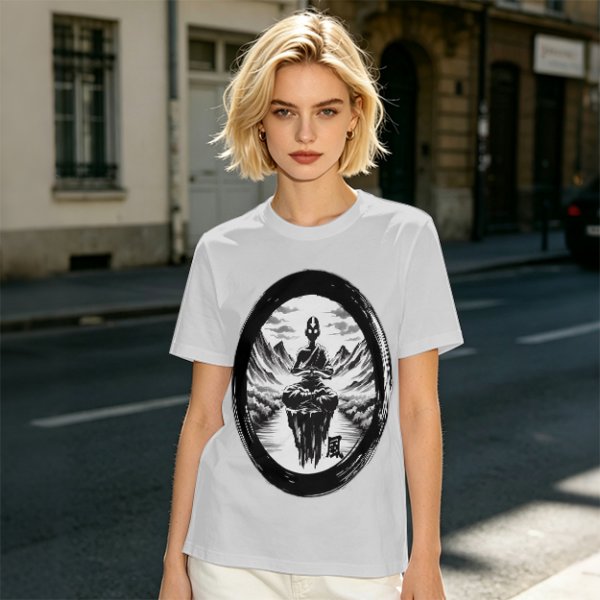 Olive T-shirt with Air Nomad Monk Meditating Ink Art Print