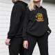 Black hoodie with cute potted plant character graphic
