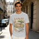Olive green t-shirt with zen ramen bowl and bonsai tree print