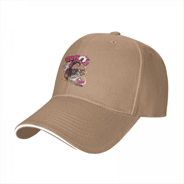 Black baseball cap with retro Rufio graphic print