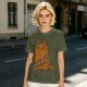 Olive green t-shirt with a grumpy cat in a Chewbacca-style bandolier print