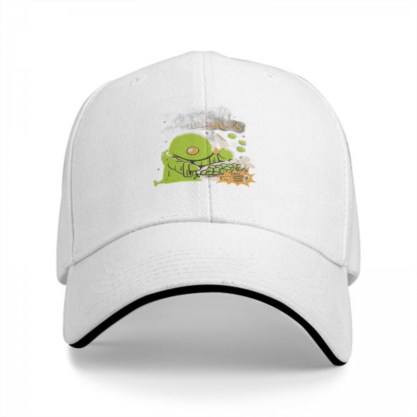 Black baseball cap with green chocobo cooking peas graphic