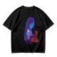 Olive T-Shirt With Purple Haired Figure Night Scene Print