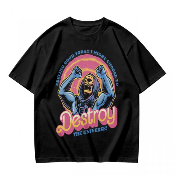 Olive t-shirt with Skeletor 'Feeling Good Today I Might Choose To Destroy The Universe' print