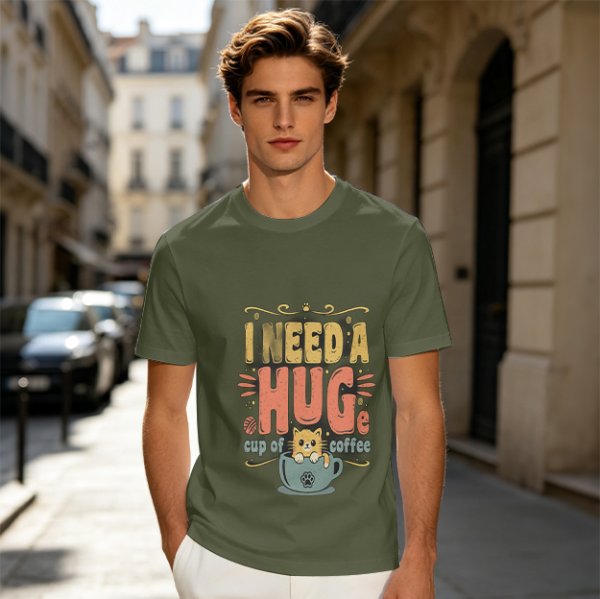 I Need a Huge Cup of Coffee Cat Graphic T-Shirt