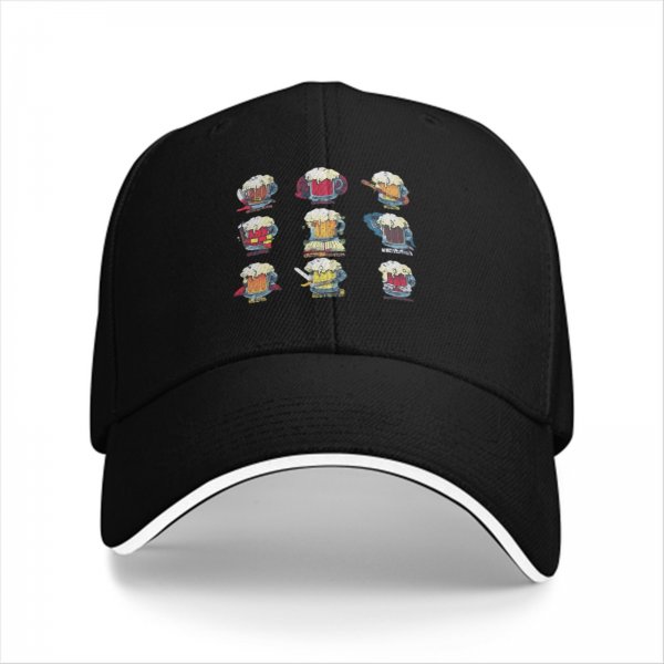 Black Baseball Cap With Fantasy Beer Mug Character Prints