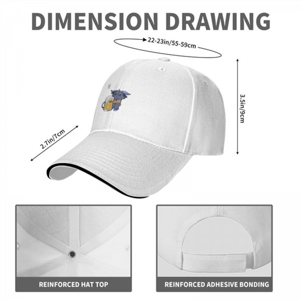 Black baseball cap with cute blue monster holding a foamy beer mug