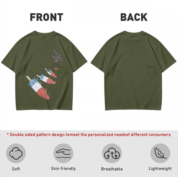 Olive T-Shirt With Melting Red White Blue Popsicle Print