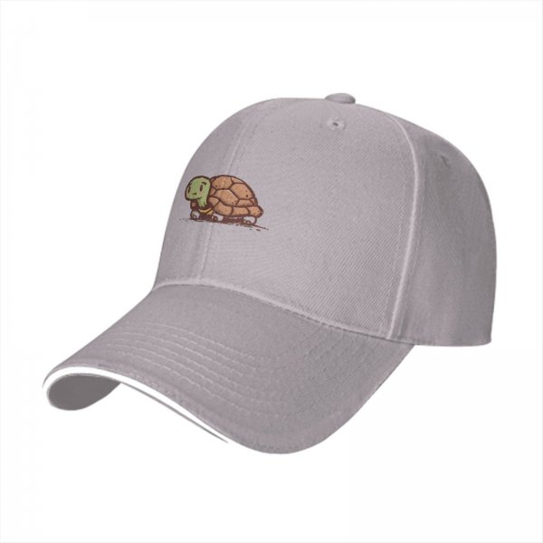 Black Baseball Cap With Cute Sad Turtle Graphic Design