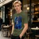 Olive T-Shirt with Cosmic Anime Character Graphic Print
