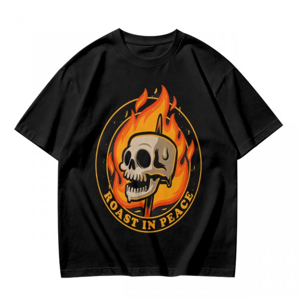 Olive T-Shirt With Roast In Peace Flaming Skull Graphic
