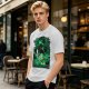 Olive Green Anime T-Shirt With Swordsman Character Artwork
