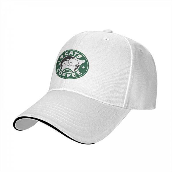 Black baseball cap with I Love Cats & Coffee graphic print