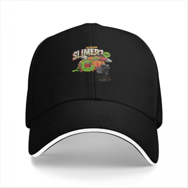 Black baseball cap with Slimer's Ghostbusters themed graphic print