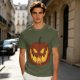 Olive Green T-Shirt With Scary Jack O' Lantern Pumpkin Print