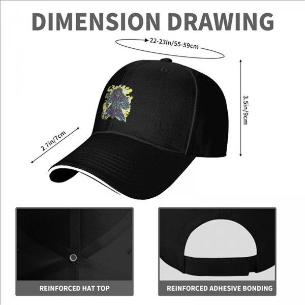 Black baseball cap with villainous fantasy warrior graphic print