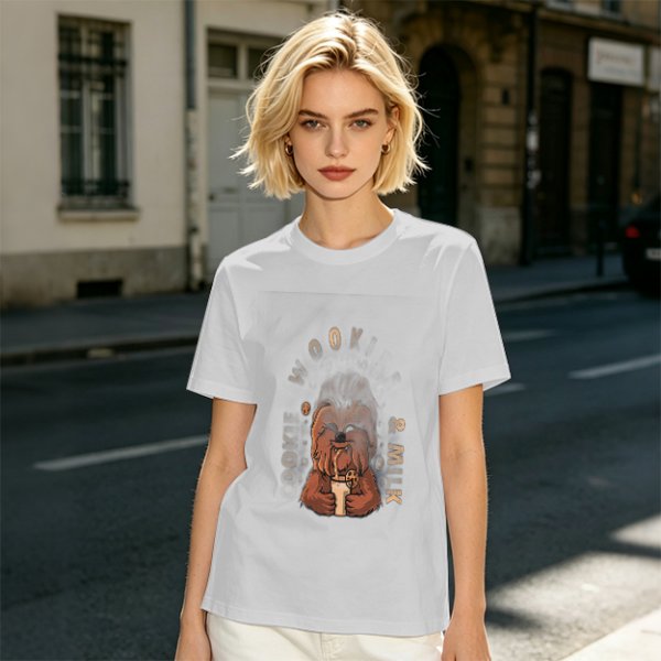 Olive T-Shirt with Chewbacca Drinking Boba Graphic