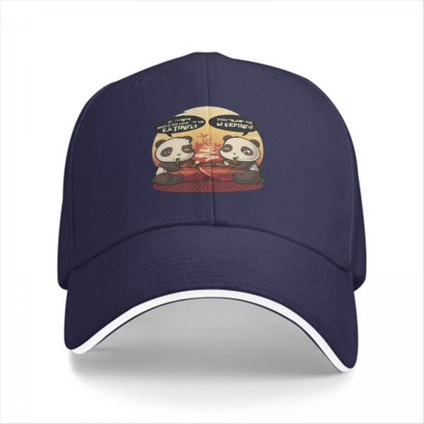 Black baseball cap with panda eating hot pot funny graphic design