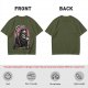Olive T-Shirt Featuring Grim Reaper Holding Coffee and Scythe