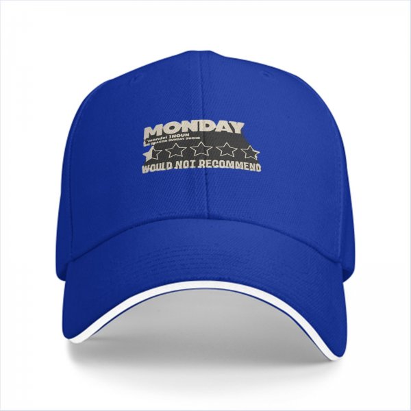 Black baseball cap with 'Monday Would Not Recommend' print