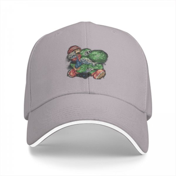 Black Baseball Cap With Artistic Mario And Green Turtle Print