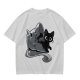Olive Green T-Shirt With Black Cat Peeking From Knight Helmet Art