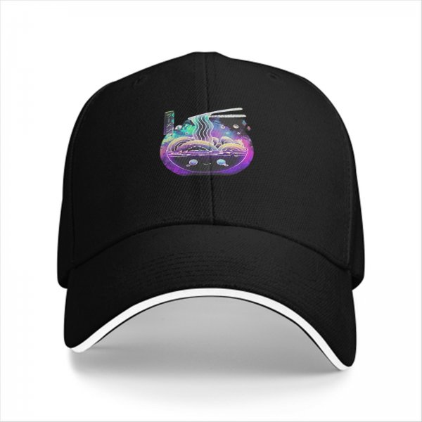 Black Baseball Cap With Galaxy Ramen Bowl Art