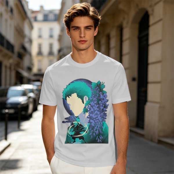 Anime Character Silhouette Wisteria Floral Graphic Olive T-Shirt