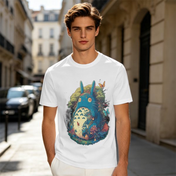 Olive T-Shirt with Whimsical Forest Spirit and Butterfly Print