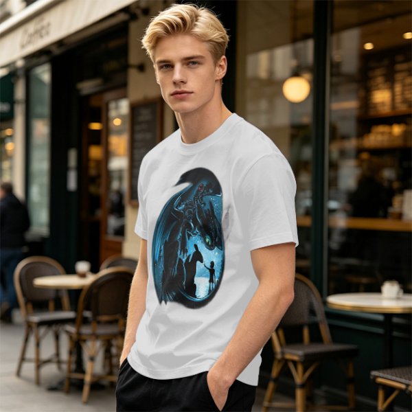 Olive T-shirt with How to Train Your Dragon Toothless and Hiccup Art