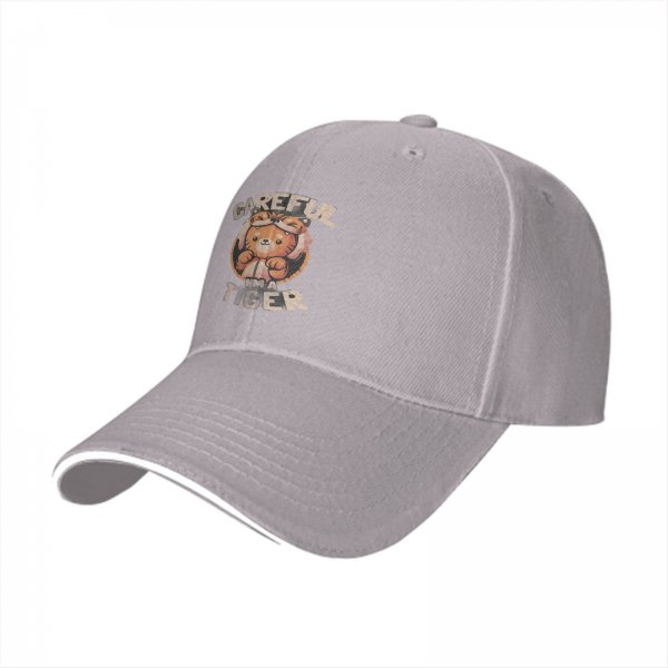 Black baseball cap with 'Careful I'm a Tiger' cute tiger graphic