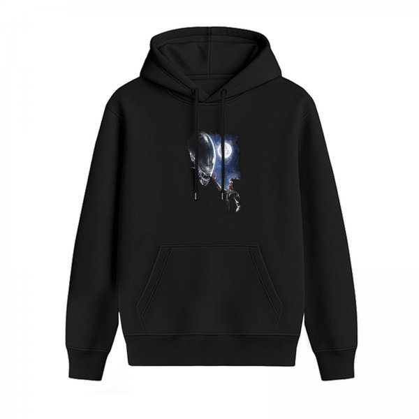 Black hoodie with alien and moon graphic print