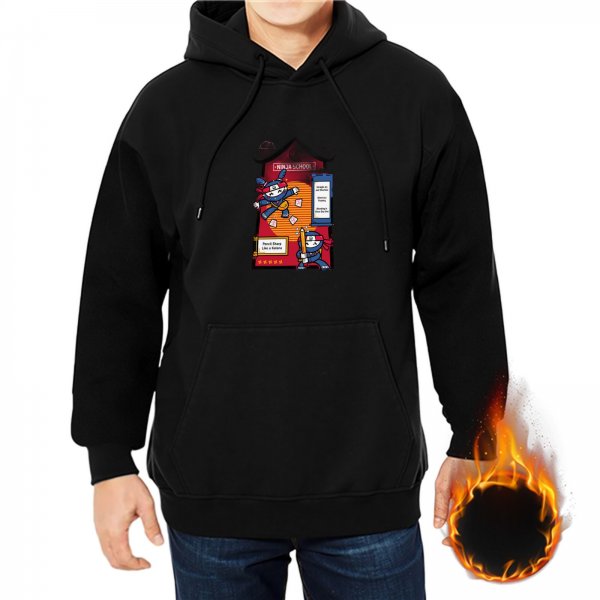 Black hoodie with playful ninja graphic design