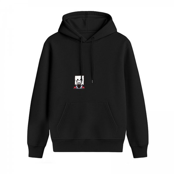 Black Hoodie With Small Panda Graphic On Chest