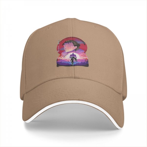Black Baseball Cap With Anime Sunset Silhouette Graphic