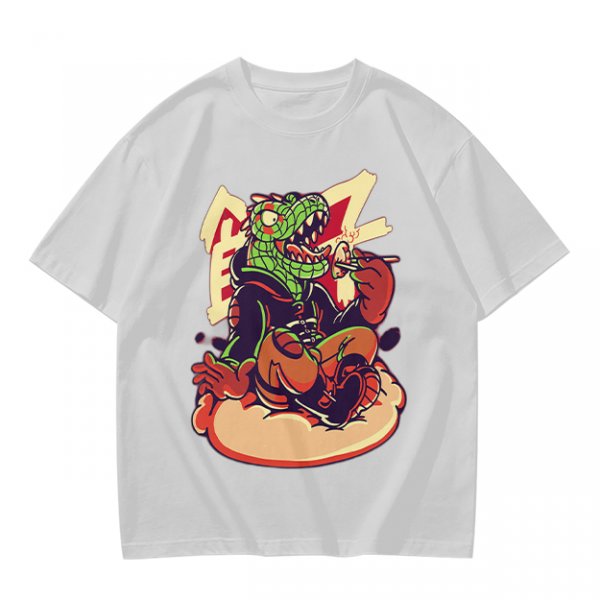 Olive T-Shirt with Cartoon Crocodile Eating Snack Graphic