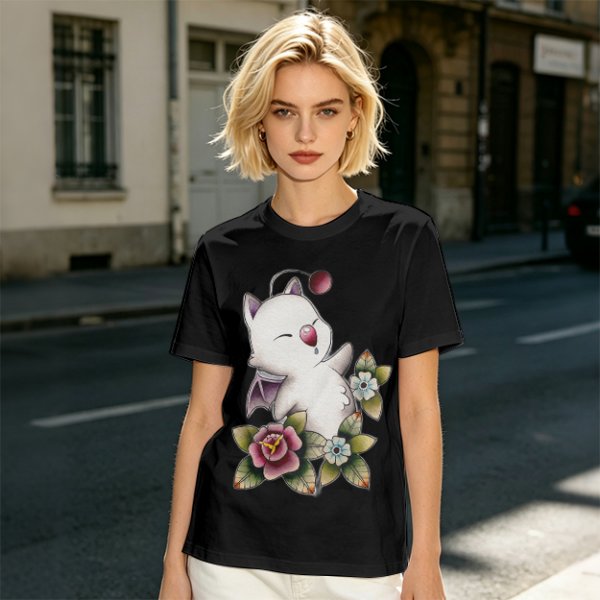 Olive T-Shirt Featuring Cute Fantasy Creature and Floral Art