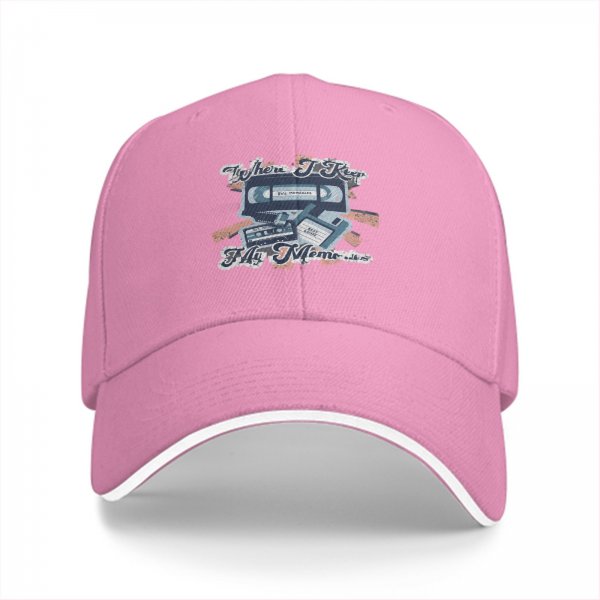 Black baseball cap with retro 90s media graphic print