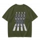 Olive T-Shirt With Skeletons Crossing Abbey Road Style Crosswalk Print