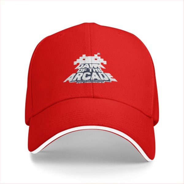 Black baseball cap with 'Dawn of the Arcade' and space invader graphic