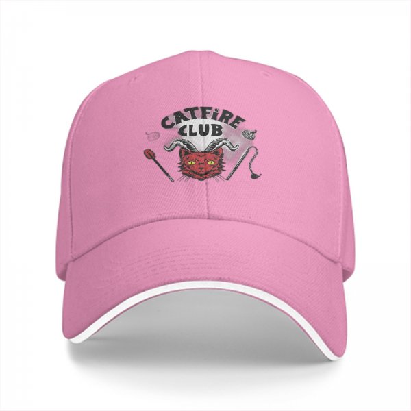 Black baseball cap with devil cat Campfire Club graphic
