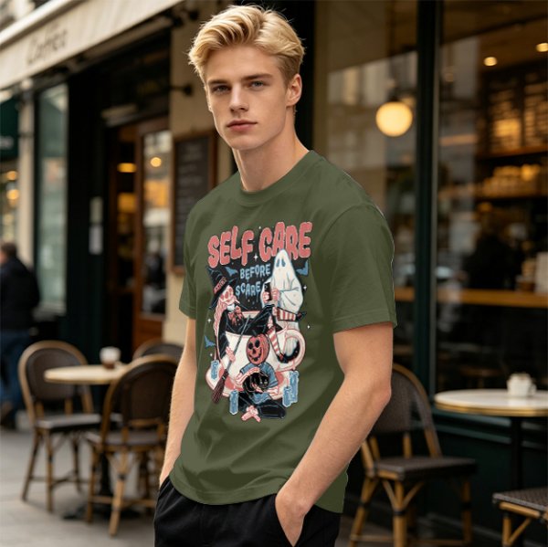 Self Care Before Scare Halloween Themed Graphic T-Shirt